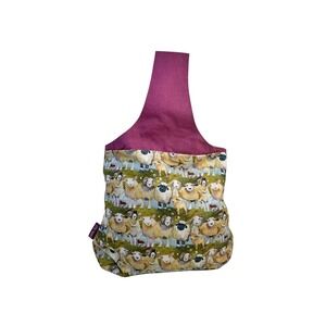 Emma Ball Sheep Print Tote Wrist Yarn Bag Purple Handle Knitting Art Deco